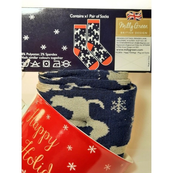 New Milly Green Christmas Dog Mug & Socks Set “Happy Holidogs" Wire Fox Terrier - Picture 3 of 8